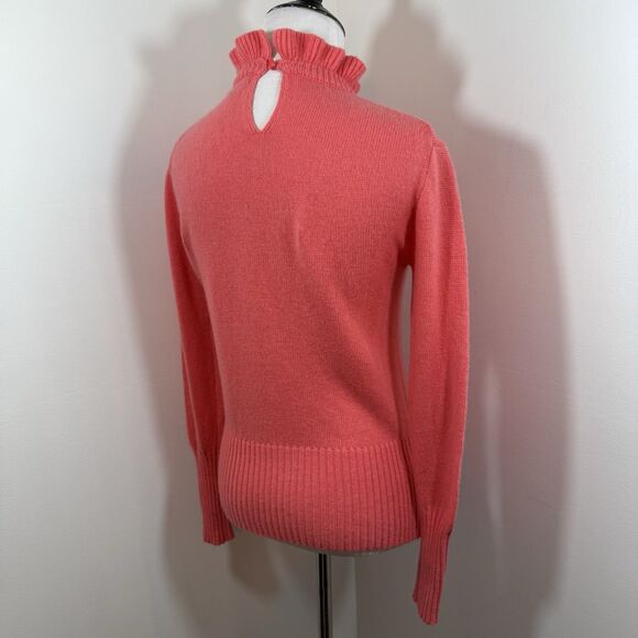 J. Crew Sweater XS Pink Lambswool Blend High Ruffle-Neck Pullover Ribbed Hem - Picture 3 of 11